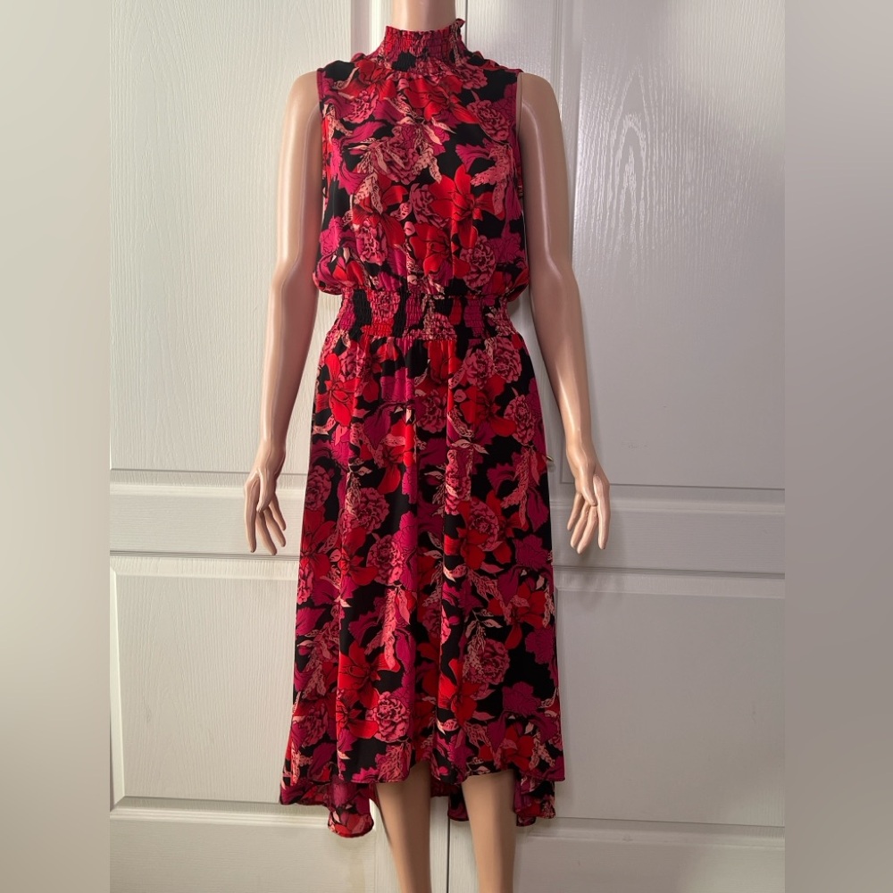 Nanette Lepore Red and Black Floral Midi Dress